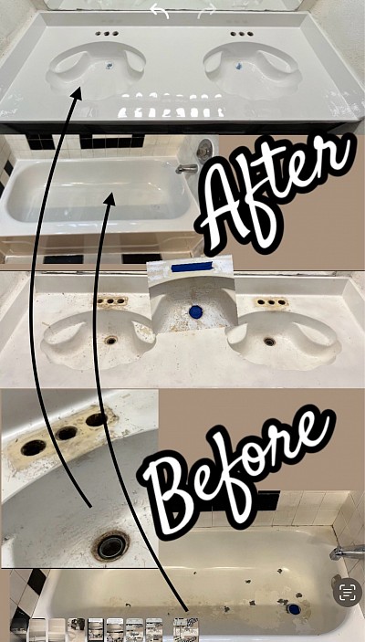 Heavily worn Sink and Tub Restoration in San Antonio